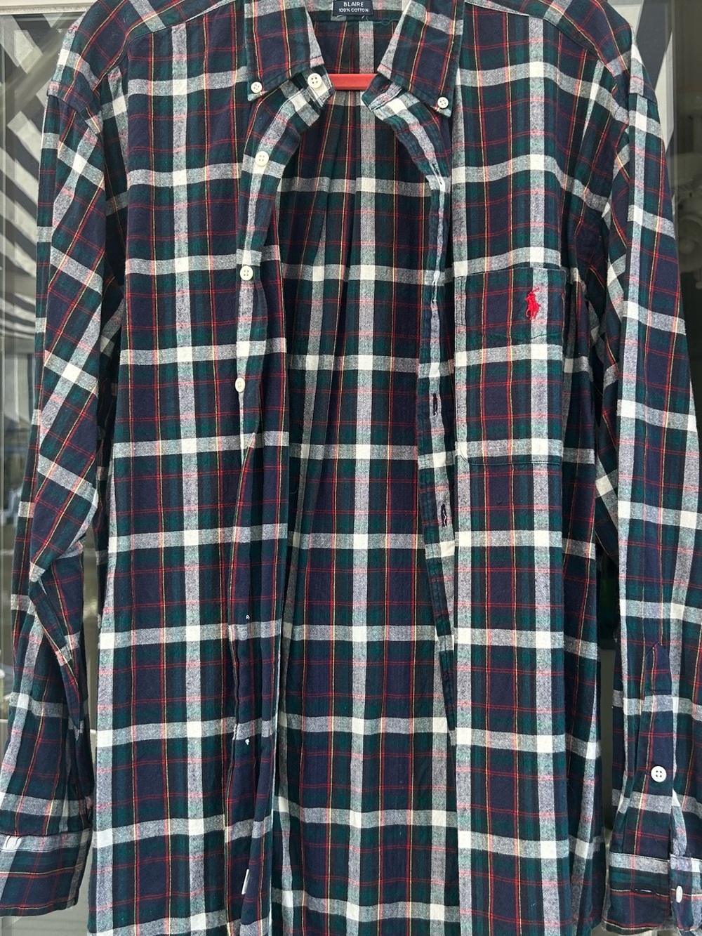 Ralph Lauren Blaire Navy, Green & Red Plaid Button-Down Shirt Large
